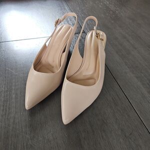 Franco Sarto Womens Beige Slingback Wedge Heels Shoes Size 6 Neutral Nude Tan